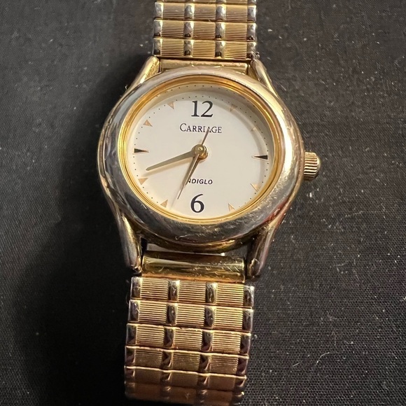 Vintage Timex Carriage Indiglo Goldtone Stretch Watch - Picture 1 of 3